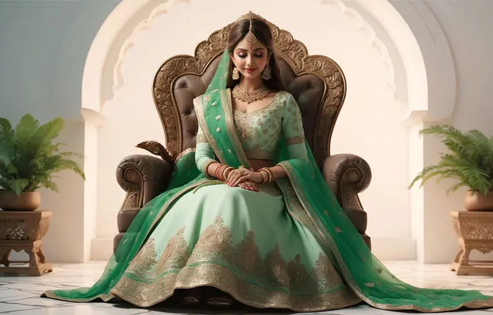 Royal Indian Girl in Traditional Dress and Jewelry 3D Character Art Design Illustration image